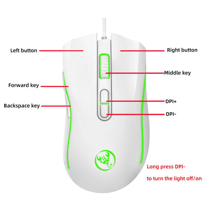 Scelta popolare HXSJ A869 mouse da gaming cablato ottico ergonomico RGB in ABS con regolazione della risoluzione a 4 livelli per laptop e PC
