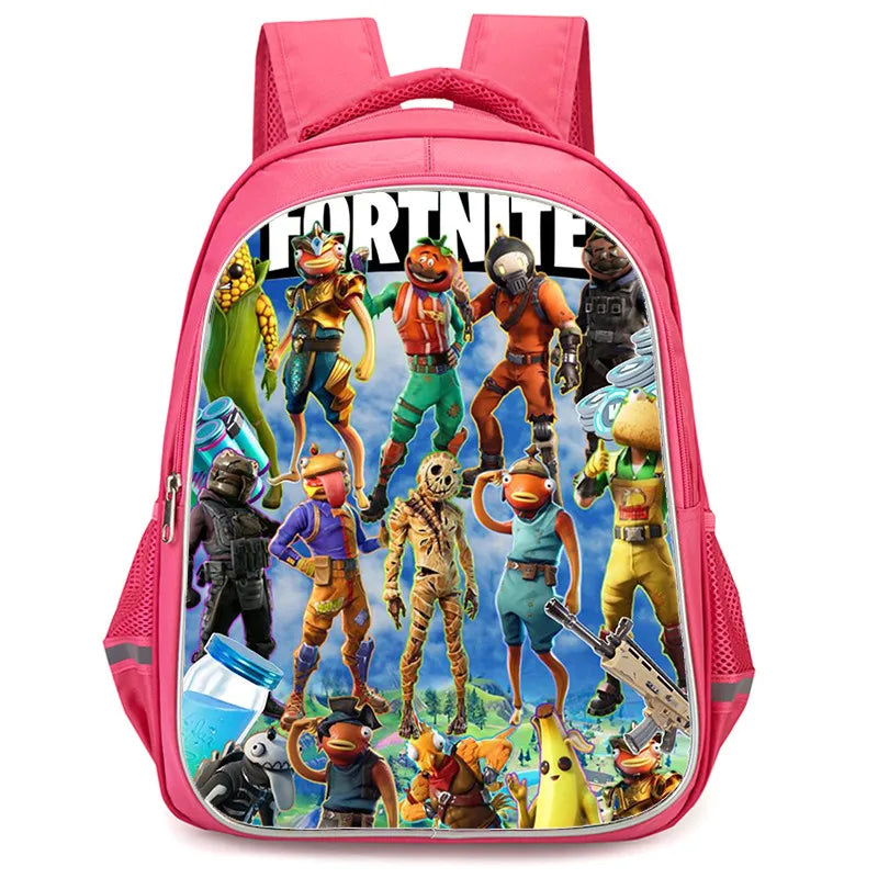Mochila Fortnite Cartoon de 16 polegadas, unissexo, para rapazes e raparigas, com fechos duplos, grande capacidade e leve, para estudantes