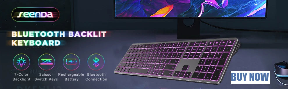Conjunto de Teclado e Rato Sem Fios com Retroiluminação RGB, Letras Iluminadas Recarregáveis, Tamanho Completo, Ergonómico, Modo de Suspensão, 2.4GHz