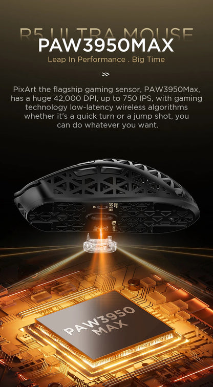 Rato Gaming Sem Fios ATTACK SHARK R5 Ultra Carbon Fiber, Sensor Gaming PixArt PAW3950MAX, 42000DPI, 8000Hz, MCU Nordic 52840