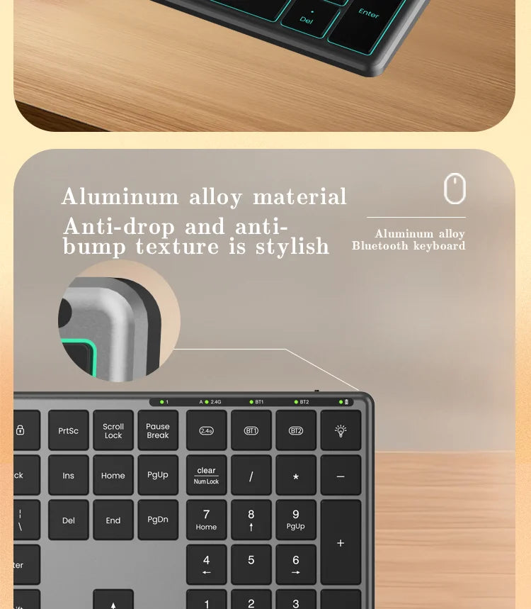 Backlight Bluetooth Keyboard Multi-Device Full Size Wireless Keyboard with Number Pad, Rechargeable Slim Multimedia Keyboard