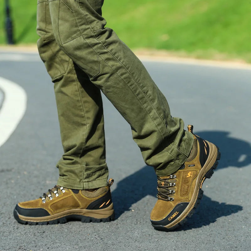 Suede Leather Men Hiking Shoes Outdoor Trail Trekking Sneakers Men Non-slip Breathable Climbing Shoes Men Mountain Sports Shoes