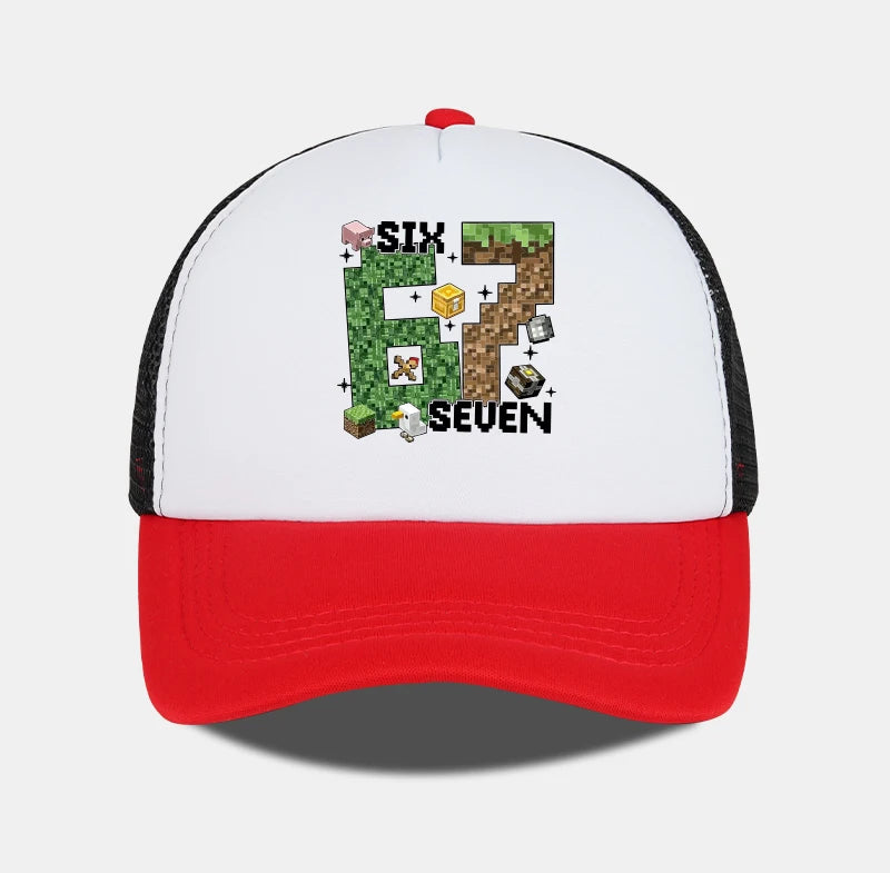 Gamer Pixel 67 Six Seven Sponge Mesh Cap - Breathable Mesh Adjustable Baseball Cap - Gift for Gaming Fans - Sun Protection Cap