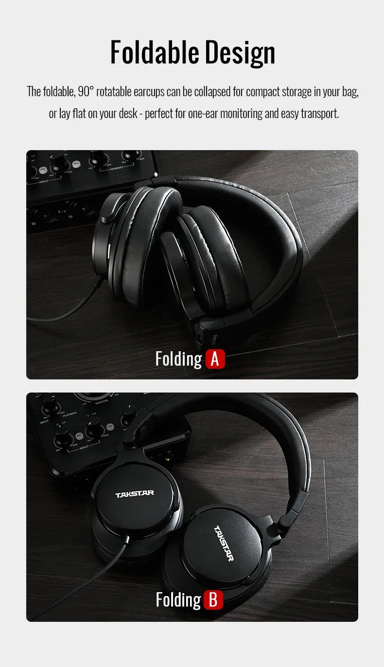 TAKSTAR PRO 70 Professionelle Studio-Monitoring-Kopfhörer – Geschlossenes kabelgebundenes Over-Ear-Headset für Musikproduktion, DJ, Gaming & Recording