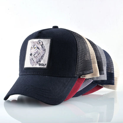 Modieuze baseballpet met geborduurde wolfspatch, snapback, hiphop-truckerpetten voor heren en dames, ademende pet met klep voor buitengebruik