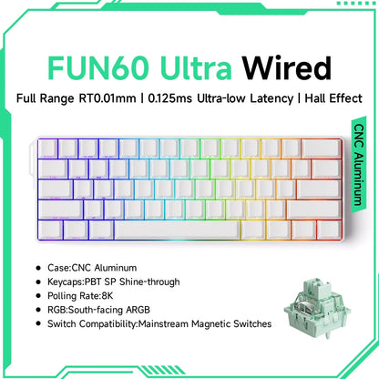 Teclado Mecânico Akko MonsGeek FUN60 com Switch Magnético, 60%, Teclado Gaming, Rapid Trigger 0.01mm, 8K, ARGB, HE/TMR, Teclado Personalizado