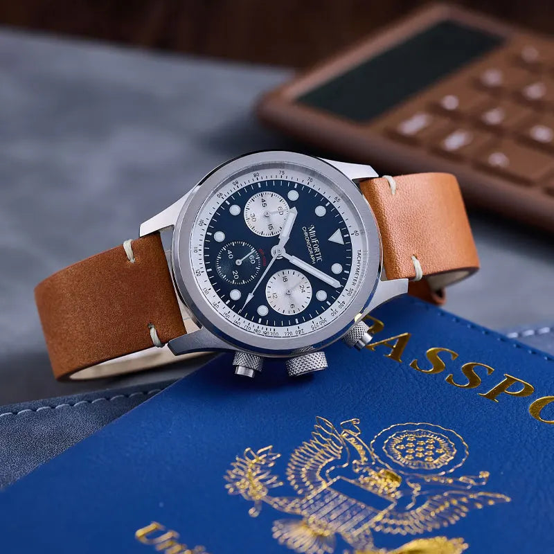 Milifortic 39MM Fashion Chronograph Watch Man R086 Retro C3 Luminous Stainless Steel Waterproof 100M VK63 Quartz Watches For Man