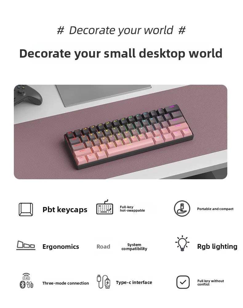 Bluetooth Wireless Mechanical Keyboards RGB Gamer Keyboard for Tablet Mechanical 60% iPad Backlit Mini USB Keyboard