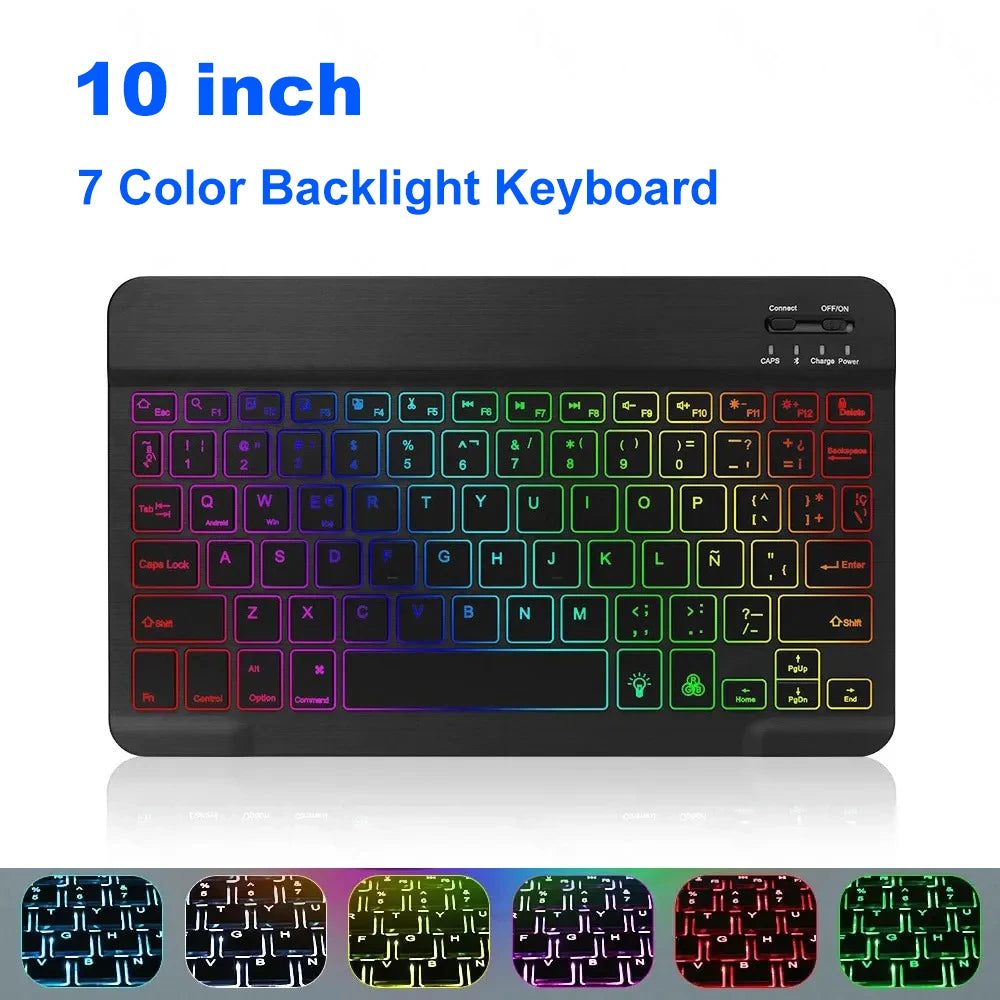 Mini teclado Bluetooth RGB sem fios de 10 polegadas com retroiluminação, touchpad e compatibilidade com iOS, Android, Windows e iPad