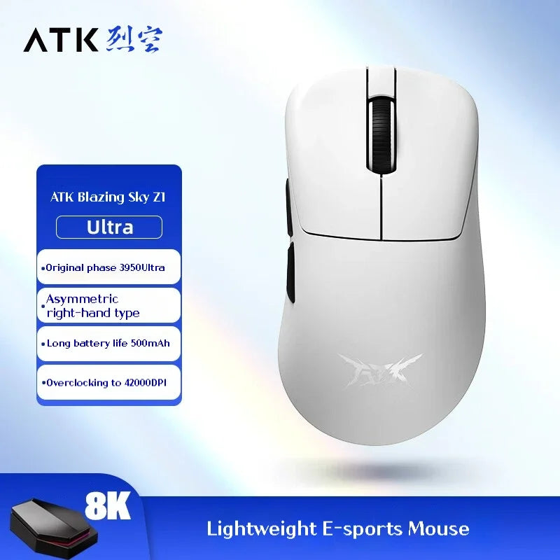 Ratón gaming inalámbrico ATK Z1 Pro Max Ultra con patas personalizadas, PAW3950, velocidad inalámbrica ultrainteligente, tasa de sondeo 8k y baja latencia de 0.39ms
