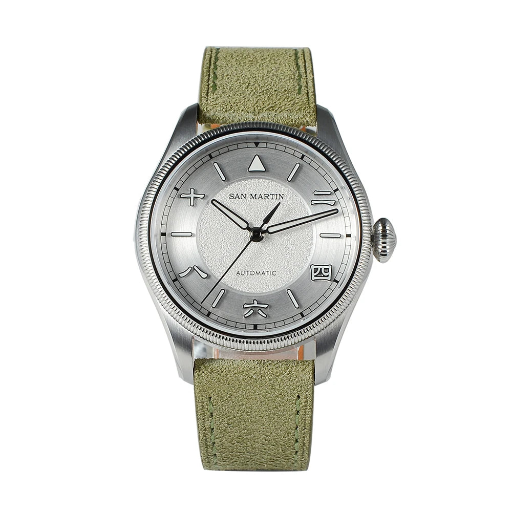 San Martin 39.5mm Retro Chinese Characters Indices Dial Men Pilot Watch YN55 100M Waterproof BGW-X1 Luminous SN0033C