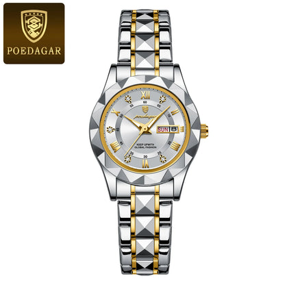 POEDAGAR Top Luxury Watches For Women Stainless Steel Week Date Woman Wristwatch Luminous Waterproof Fashion Quartz Ladies Watch