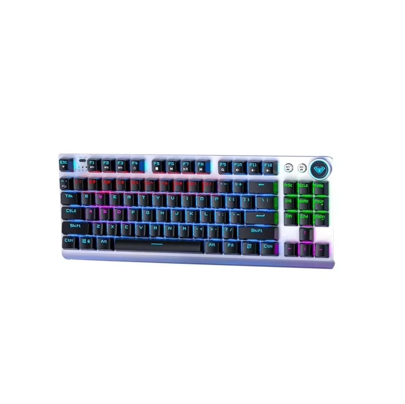 AULA F3001 Mechanical Keyboard Bluetooth Wireless Three Mode Metal Panel Two-color Injection Molding Cool Backlight Effect 87 Key