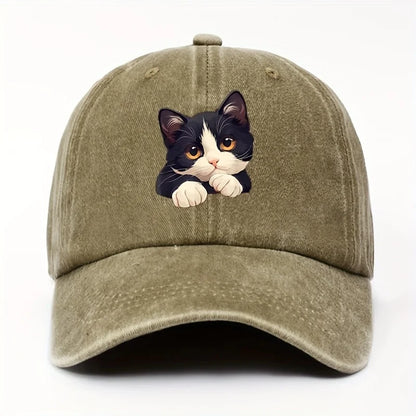 Funny Style Cat Patterned Baseball Cap with Adjustable Outdoor Casual Hat Suitable for Both Men and Women Cat Enthusiasts