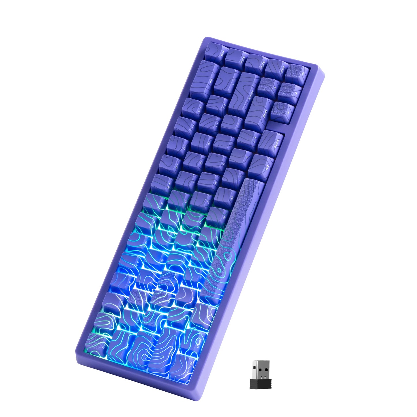 Teclado Mecânico Sem Fios XVX M67 JadeStone com Teclas IMD-Tech Tri-Mode, Teclado Gamer Branco Topographic com Design Gasket