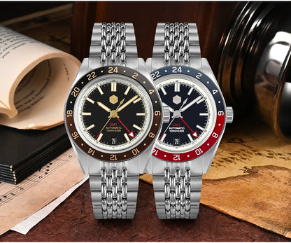 Orologio da uomo automatico San Martin 39.5mm Limited Edition con quadrante Full Lume, NH34 GMT, data a ore 6, 10Bar, Kol Saati di lusso SN0116W