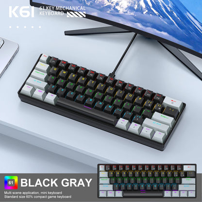 Teclado mecânico mini APAYADO K61, com fio, 61 teclas, Phantom RGB, interruptor mecânico vermelho/azul preto/branco para gaming, 60% portátil