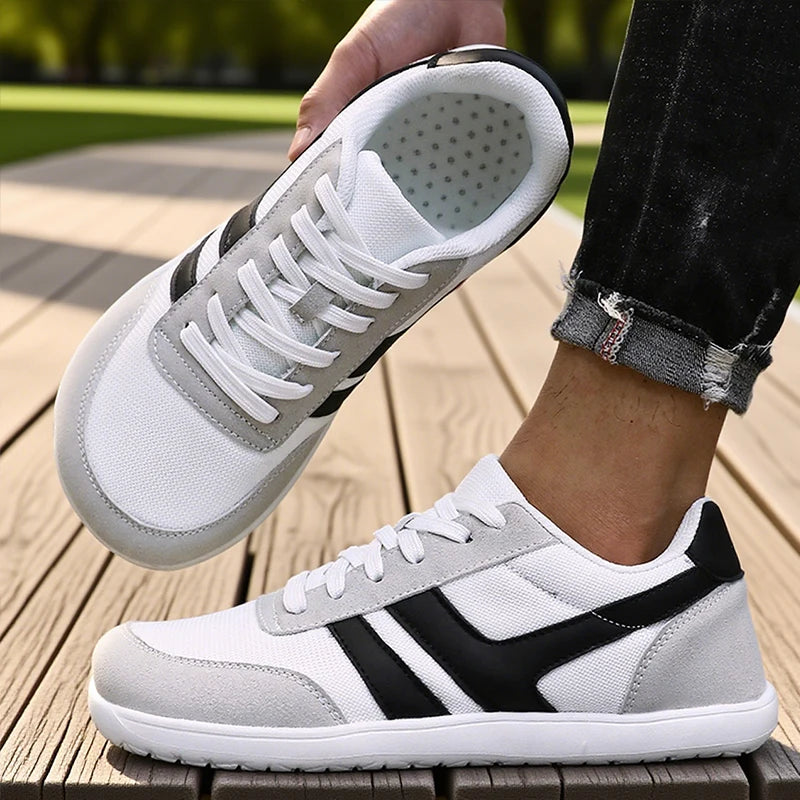 Herresneakers med bred tåboks, barfodssko, minimalistiske, åndbare og komfortable udendørs gåsko, sporty casual blå sko 2025