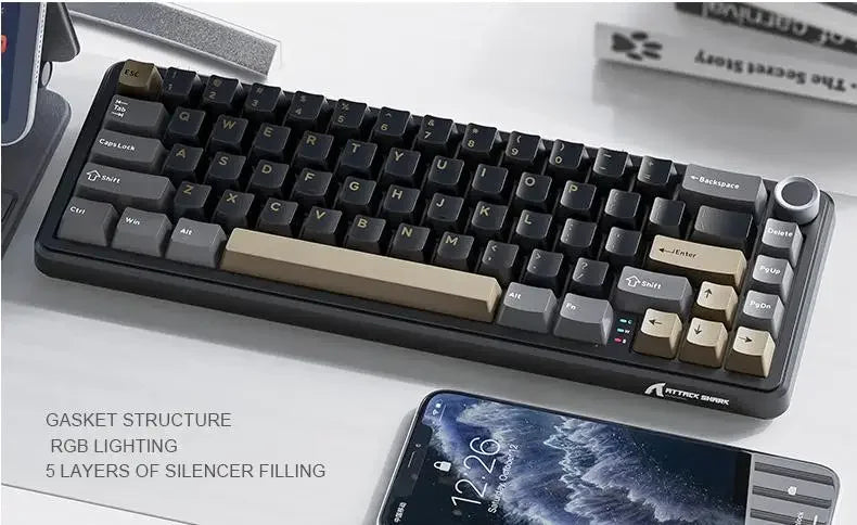 Attack Shark X66 Kabellose mechanische Tastatur 65% Kompaktlayout RGB-Hintergrundbeleuchtung Gasket Hot Swap Bluetooth USB-C PBT großer Akku