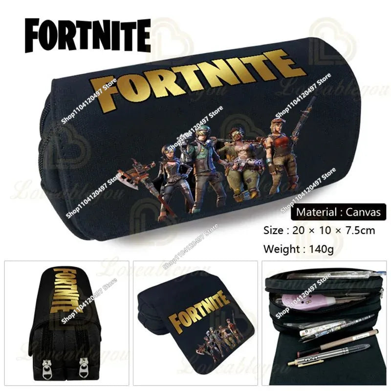 Estojo Fortnite Battle Royale para crianças, caixa de arrumação de canetas com design cartoon, material escolar, presente de aniversário