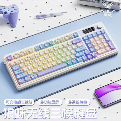 AULA S99 Pro Three Mode Gaming Keyboard Bluetooth Wireless Keyboard RGB Backlight Ergonomic Office PC Gamer Accessories Custom