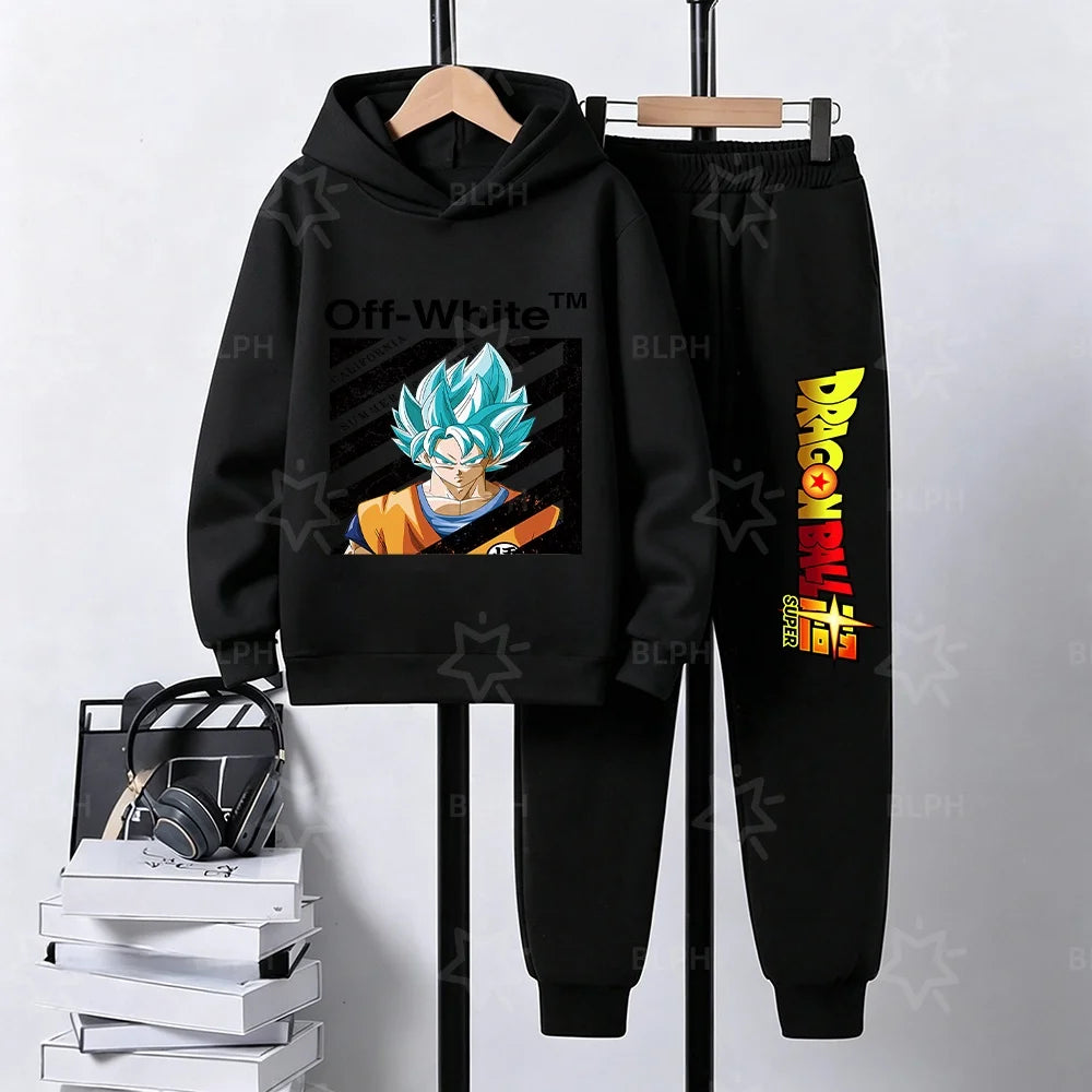 Kids Dragon Ball Camo Goku Printed Hoodie Set Casual Loose Comfortable Long Sleeve Sweatshirt Pants 2 Piece Outfits for Boys