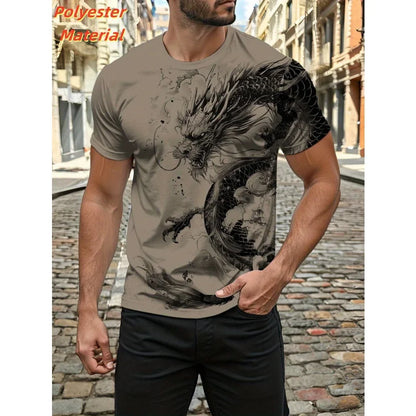 Vintage Chinese Dragon Men's T Shirt For Men Cool Animal Pattern 3D Print T-Shirts Summer Short Sleeve Tees Fashion Tops Tees