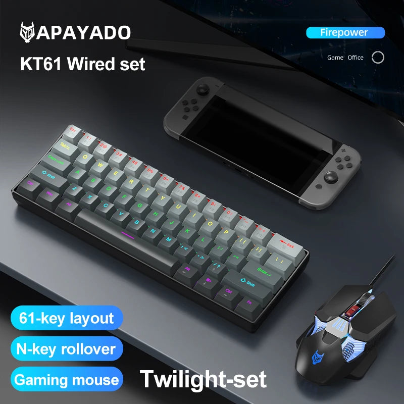 APAYADO K61 Mini Mechanical Keyboard, Wired, 61 Keys, Phantom RGB, Black/White Red/Blue Mechanical Switch for Gaming, 60% Portable