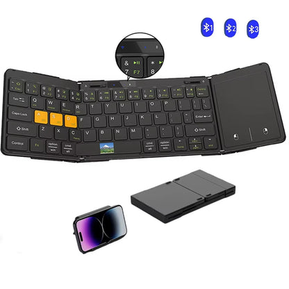 Folding Travel Keyboard with Touchpad & Display, Foldable Bluetooth Keyboard for Windows iOS Android, Multi Device Keyboard