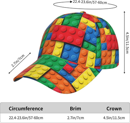 Playful Building Block Print Baseball Cap Women Men Adjustable Snapback Hat Glitter Fashionable Baseball Cap
