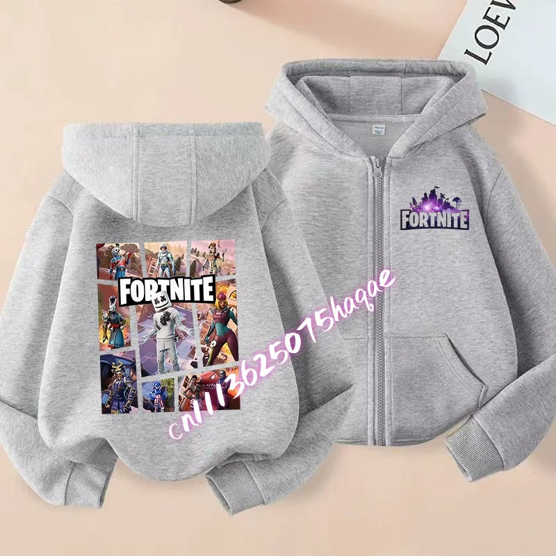 Kinder-Outdoorjacke Cartoon FORTNITED für Mädchen und Jungen, Sweatshirt-Mantel, hochwertige dünne Windjacke, Herbst-Zip-Jacke, Oberteil