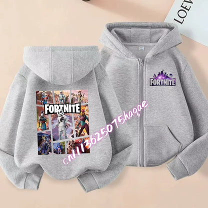 Kinder-Outdoorjacke Cartoon FORTNITED für Mädchen und Jungen, Sweatshirt-Mantel, hochwertige dünne Windjacke, Herbst-Zip-Jacke, Oberteil