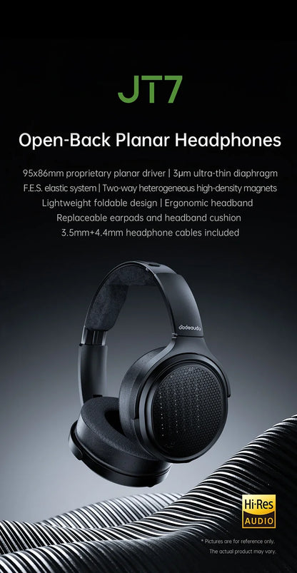 FiiO JT7 Planar-Magnetic-Audiophile-Kopfhörer – kabelgebundenes Over-Ear-HiFi-Headset mit 95x86mm-Treiber, verstellbarem Kopfbügel und 4.4mm/3.5mm-Kabel