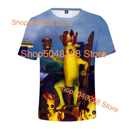 T-shirt Fortnite Bushranger para Crianças, Estampado 3D Banana Peely, T-shirt para Homem e Mulher, Top de Verão Battle Royale, Presentes de Aniversário