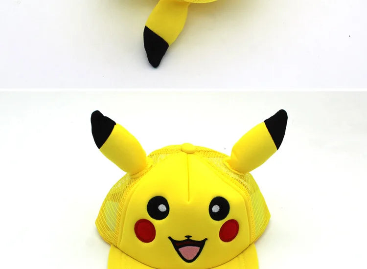 Cartoon Pikachu Cosplay Baseball Hat with Ears Cute Pokemon Baseball Cap for Adults Kids Costume Party Gift