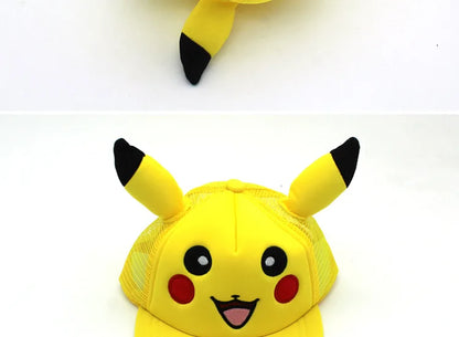 Cartoon Pikachu Cosplay Baseball Hat with Ears Cute Pokemon Baseball Cap for Adults Kids Costume Party Gift