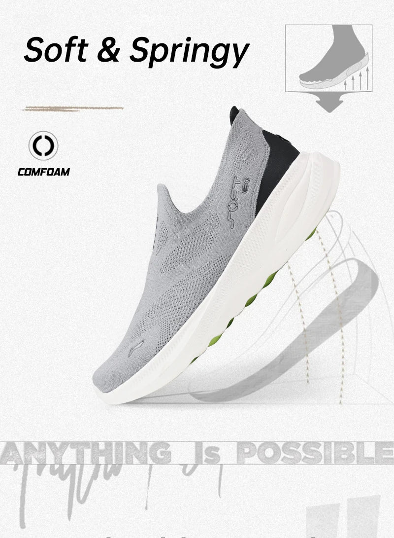 Li-Ning férfi SOFT GO 2 KNIT belebújós, casual gyaloglócipő, párnázott, kényelmes és stabil LiNing hálós jogging és mindennapi sport sneakers AGLV017