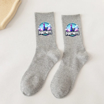 Fortnite-Socken mit Cartoon-Spielcharakter, lange Socken für Kinder und Schüler, einfarbige Baumwollsocken für Frühling und Herbst, Geburtstagsgeschenk