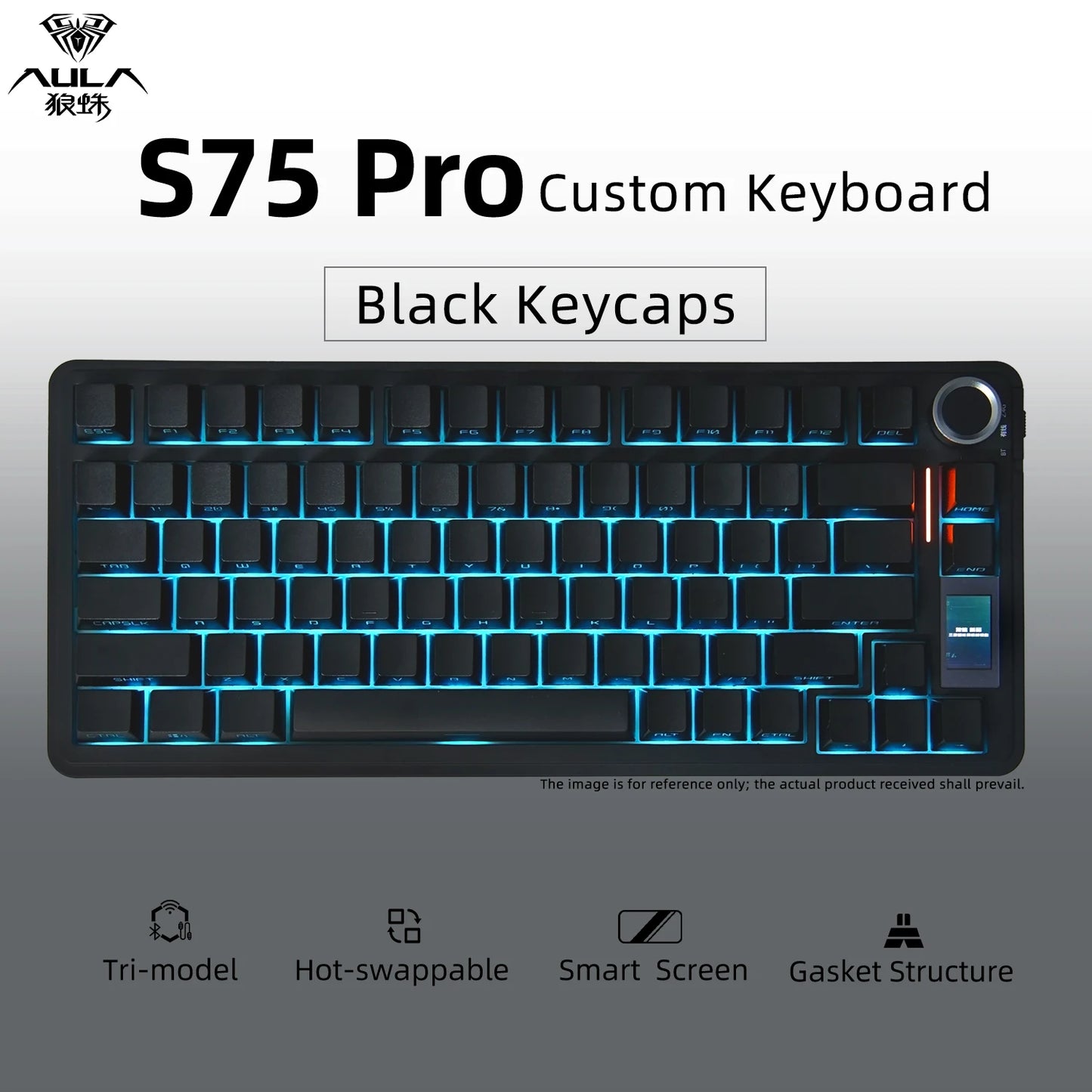 Teclado Mecânico AULA S75 PRO 75% Layout Personalizado Retroiluminação RGB Sem Fios Bluetooth Gaming com Ecrã e Botão Rotativo