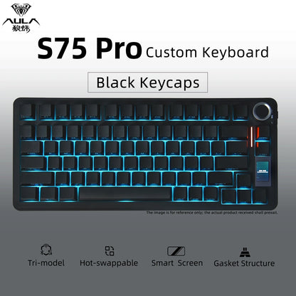 Teclado Mecânico AULA S75 PRO 75% Layout Personalizado Retroiluminação RGB Sem Fios Bluetooth Gaming com Ecrã e Botão Rotativo