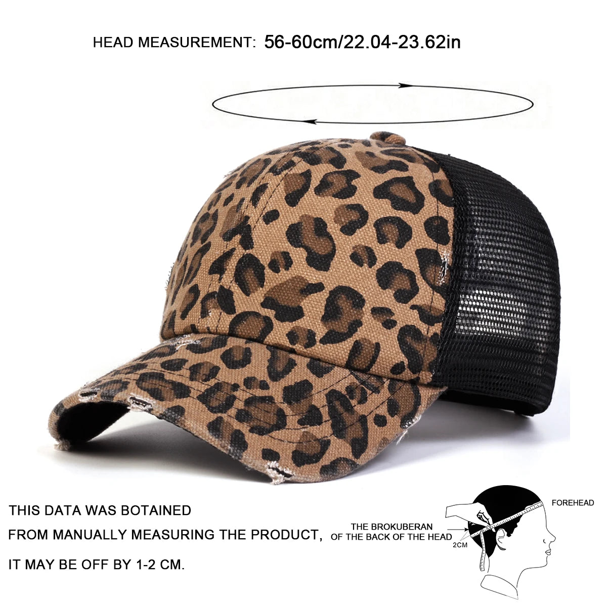 Unisex-Baseballmützen mit Leopardenmuster, Lochstickerei, Netz, für Frühling und Herbst, Outdoor, verstellbar, Freizeitmützen, Sonnenschutzmützen, Sportmützen