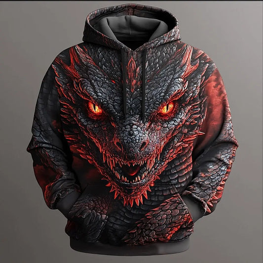 Sudadera con capucha 3D de dragón para hombre, moderna y llamativa, de manga larga, cuello redondo, estilo streetwear para diario, fiestas y vacaciones, otoño e invierno, chaqueta de chándal
