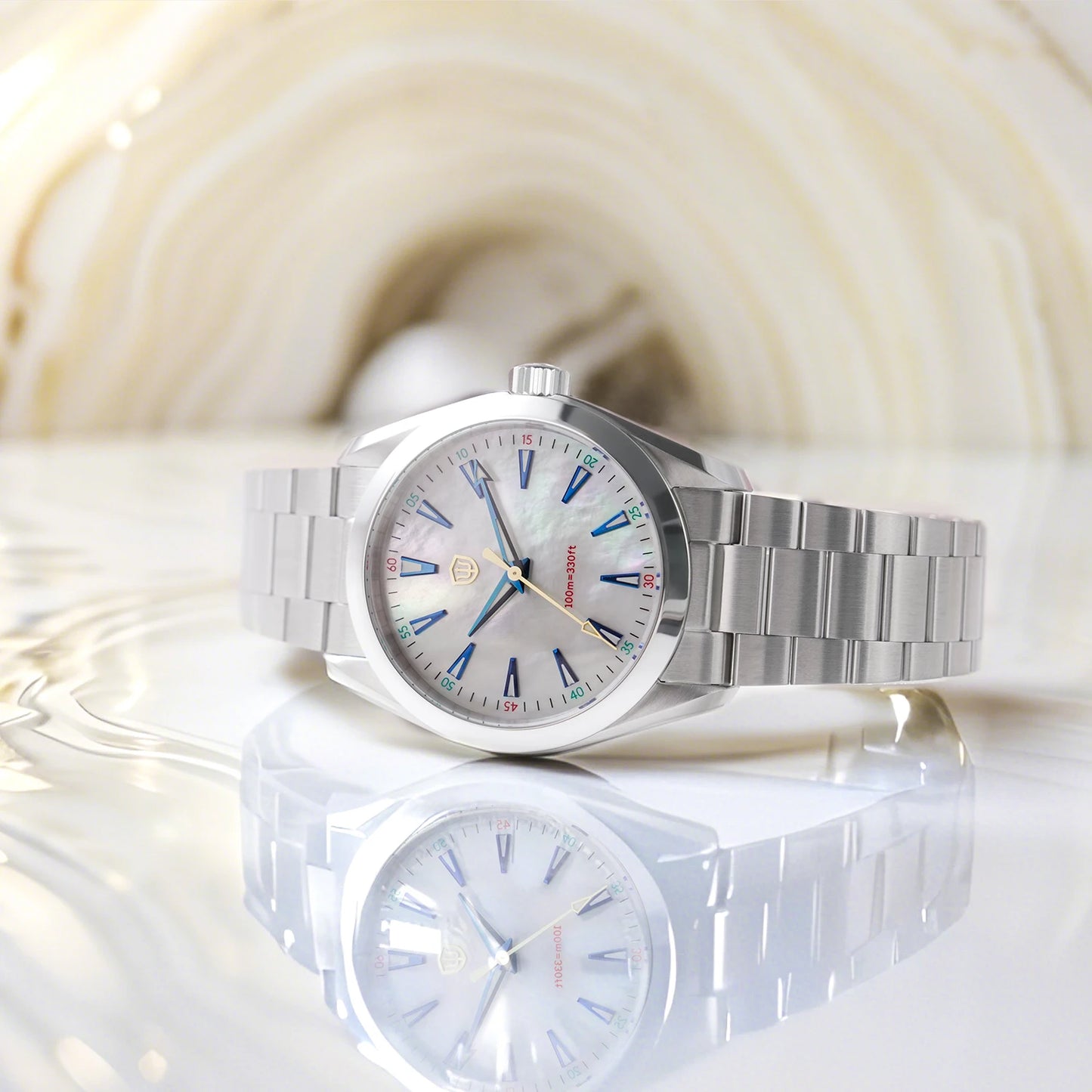 Watchdives WD0006B VH31 Quartz Wristwatches White MOP Dial AR Sapphire Luminous BGW9 100M Waterproof 38Mm Stainless Steel Watch