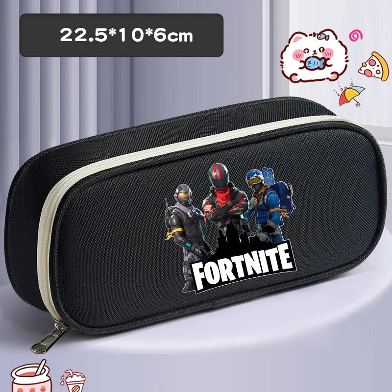 Fortnite Pencil Case Cartoon Character Print Pencil Pouch Canvas Stationery Bag Fashion Student Stationery Box Birthday Gifts