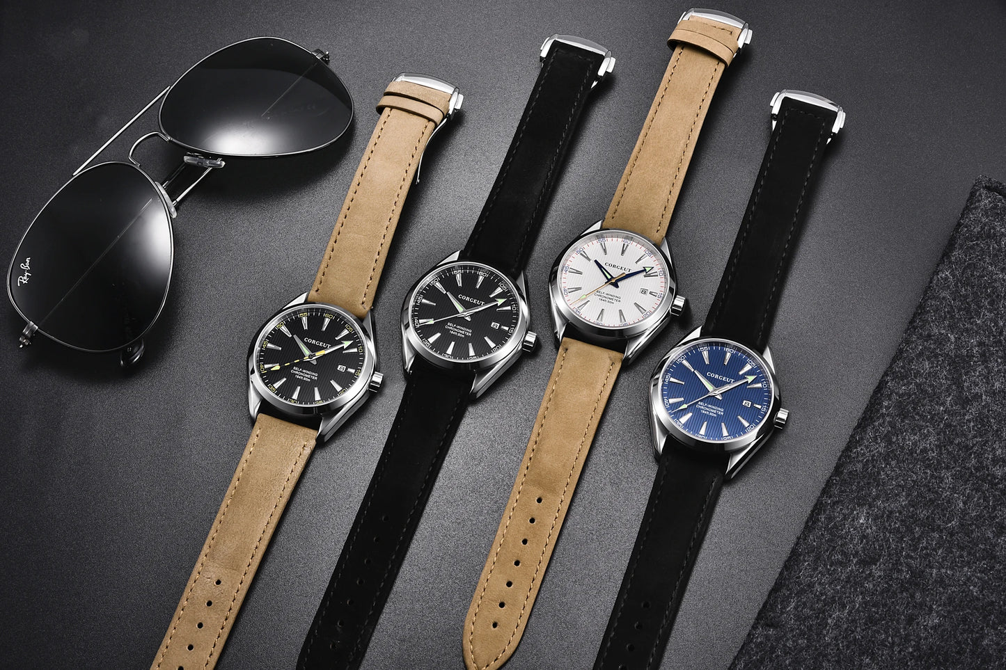 CORGEUT NH35/MIYOTA 8215 Watches Man Cattle Belt Automatic Mechanical Sapphire Glass Watches Fashion Casual Sports Watches