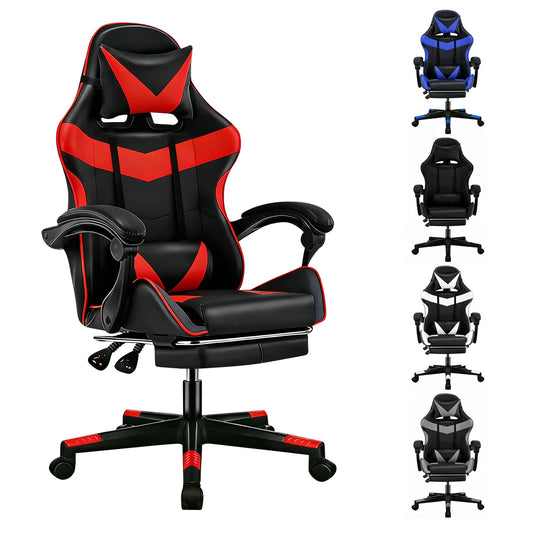 Ergonomic Gaming Chair Computer Chair with Footrest and Headrest, Lumbar Support Height Adjustable Reclining 90°-135° Swivel Off