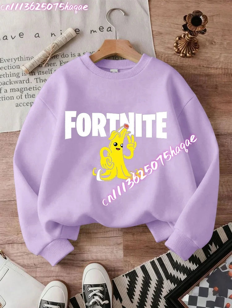 Sweat-shirts Fortnite novos para criança, hoodie com estampado de personagem de jogo em estilo cartoon, camisolas casuais de outono para criança, roupa de inverno para bebé menino
