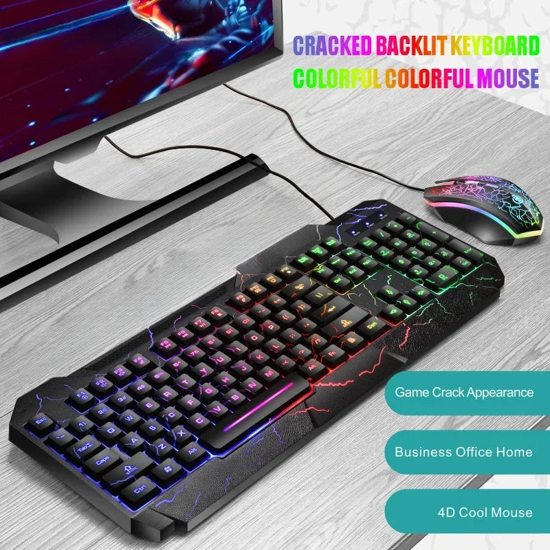 Computer Desktop Wired Gaming Keyboard Mouse Mechanical Feel LED Light Backlit Keyboard Mouse Combos