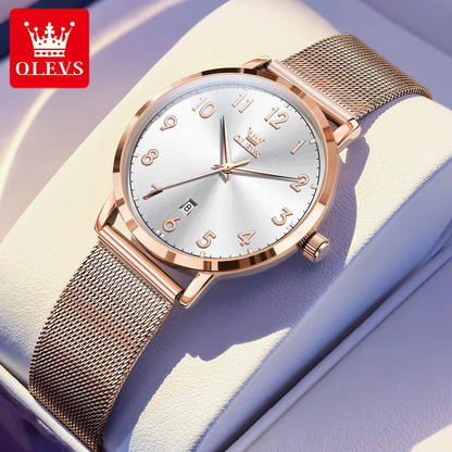 OLEVS New Woman Watch Luxury Brand Quartz Watch Elegant Rose Gold Digital Waterproof Watches Simple Bracelet Women's Watch 5653