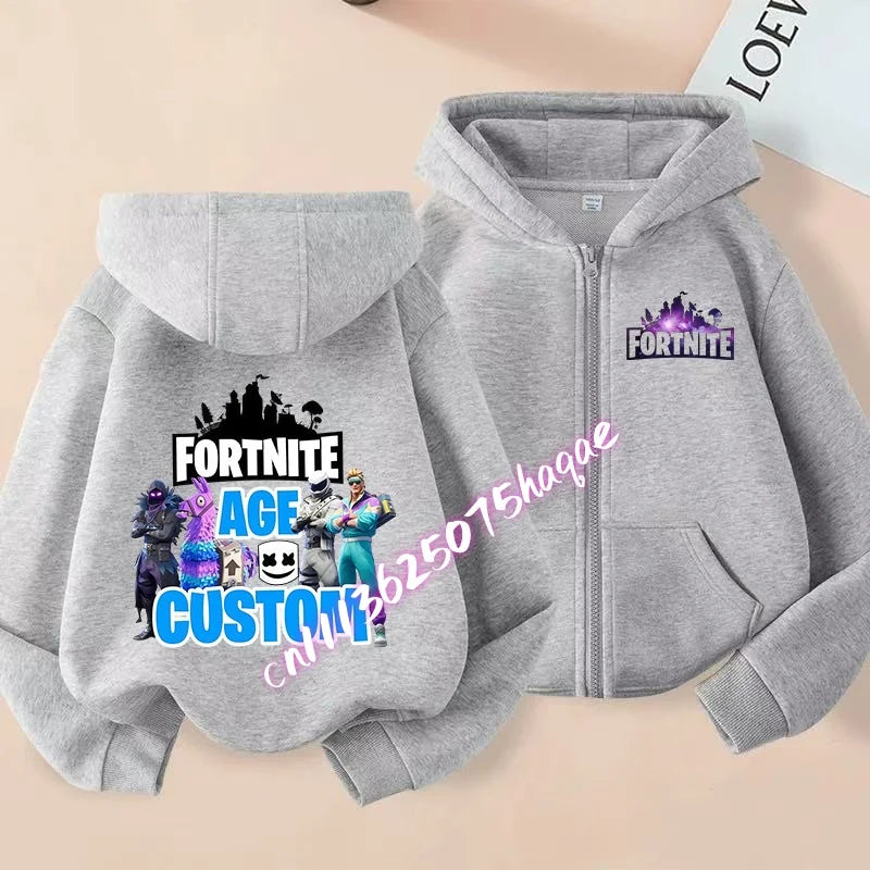 Kinder-Outdoorjacke Cartoon FORTNITED für Mädchen und Jungen, Sweatshirt-Mantel, hochwertige dünne Windjacke, Herbst-Zip-Jacke, Oberteil